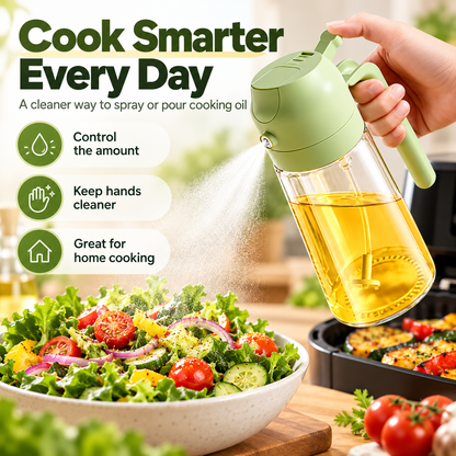 2-in-1 Glass Oil Sprayer Bottle – 470ml Refillable Cooking Oil Dispenser