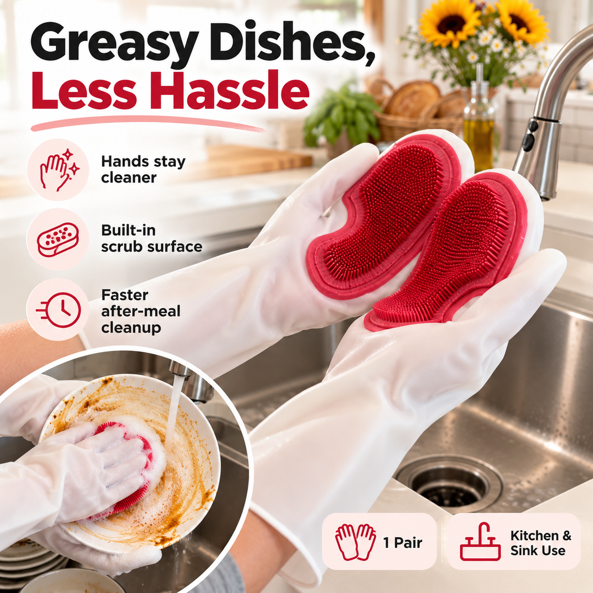 Dishwashing Gloves with Built-In Silicone Scrubber!!!