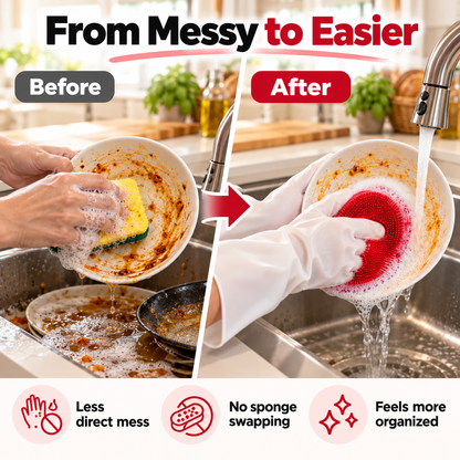 Dishwashing Gloves with Built-In Silicone Scrubber!!!