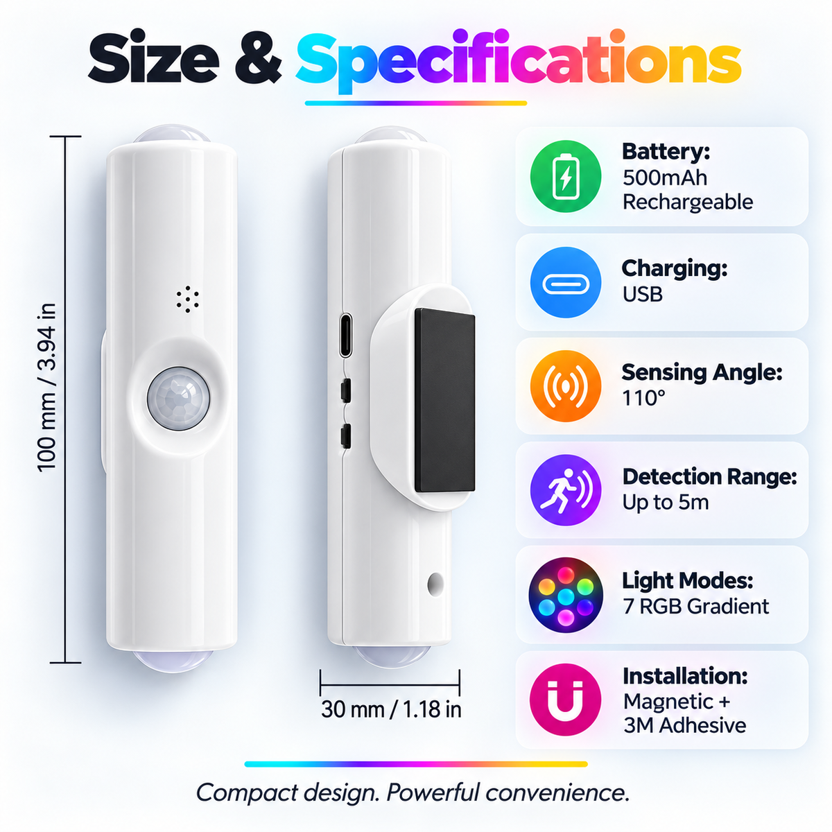 ✨Smart LED Motion Sensor Night Light • Dimmable RGB Magnetic Wall Lamp • USB Rechargeable