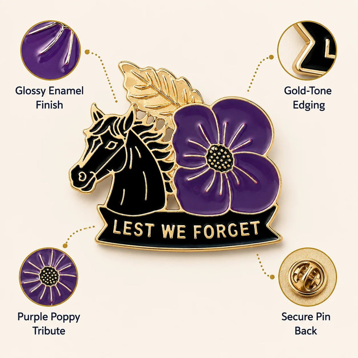 🎁 Limited Edition WarHorse Purple Poppy 1llthAnniversaryRemembrance Brooch