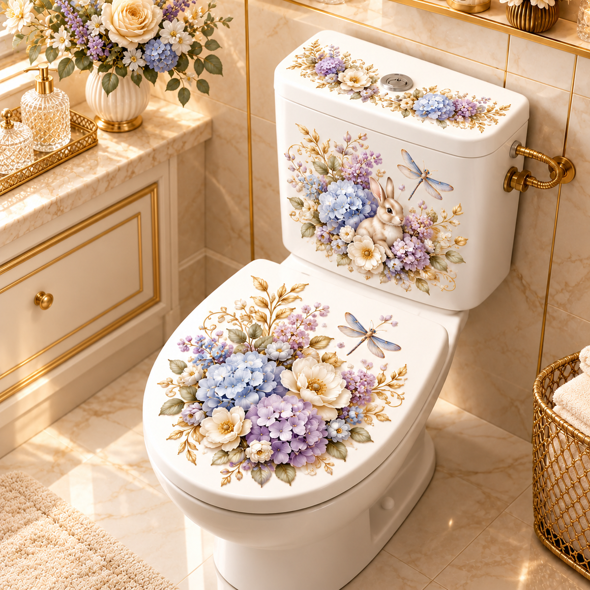 🌸 Animal & Floral Toilet Decals – 5 Charming Designs for Elegant Bathroom Decor