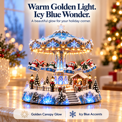 🐧 Lighted Penguin Swing Carousel – Winter Wonderland Christmas Tabletop Decor ✨