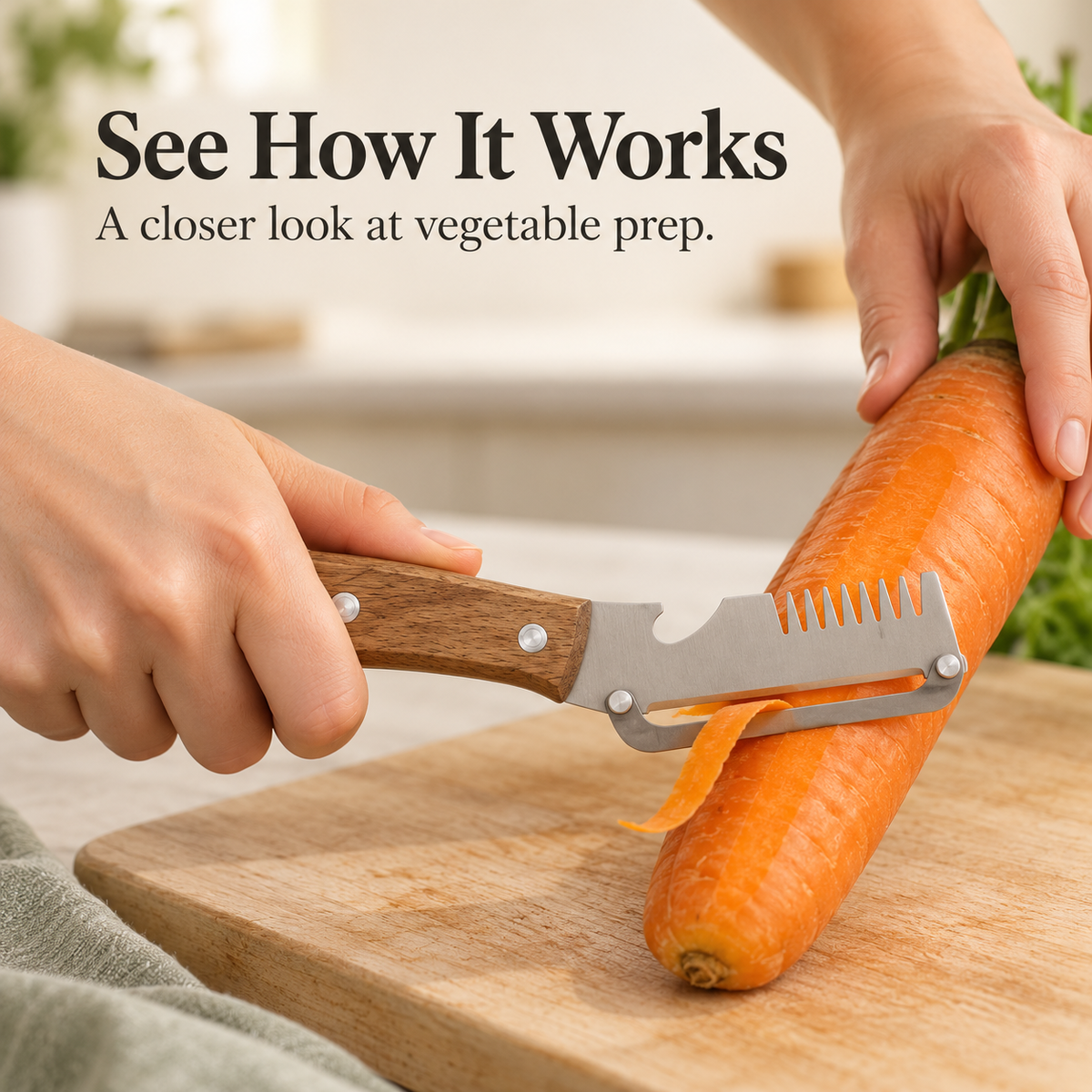 🥕 Manual Vegetable Peeler with Wood-Grain Handle — Fresh Prep Made Simple