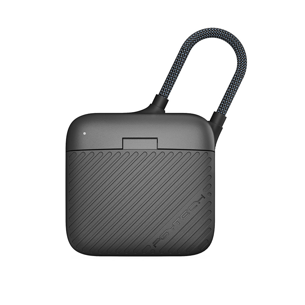 Classic Black mini SD and microSD card reader case with braided USB-C carry-loop cable.
