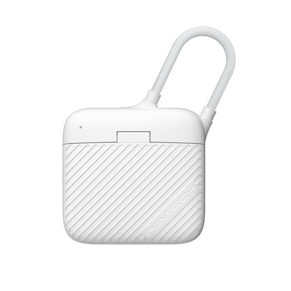 Ivory White mini SD and microSD card reader case with braided USB-C carry-loop cable.
