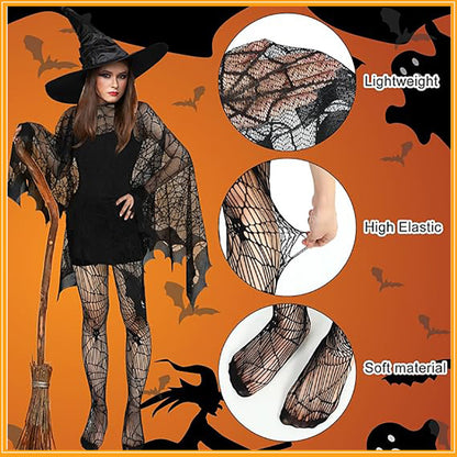 🕷️Halloween Gothic Spider Web Lace Poncho | Witch Cosplay Shawl with Bat Edge