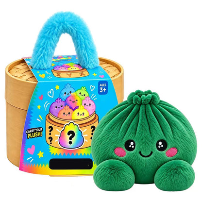 Cute Plush Stuffed Dumpling Squishies with Bamboo-Style Steamer Basket, Big Rainbow Squishy Toy