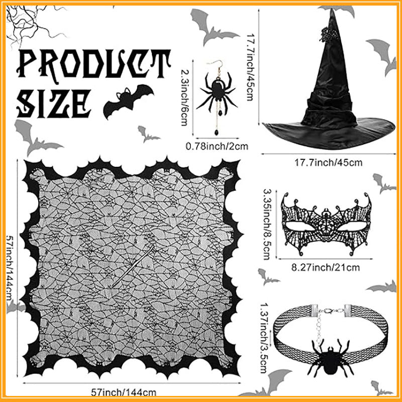 🕷️Halloween Gothic Spider Web Lace Poncho | Witch Cosplay Shawl with Bat Edge