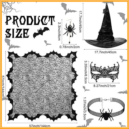 🕷️Halloween Gothic Spider Web Lace Poncho | Witch Cosplay Shawl with Bat Edge