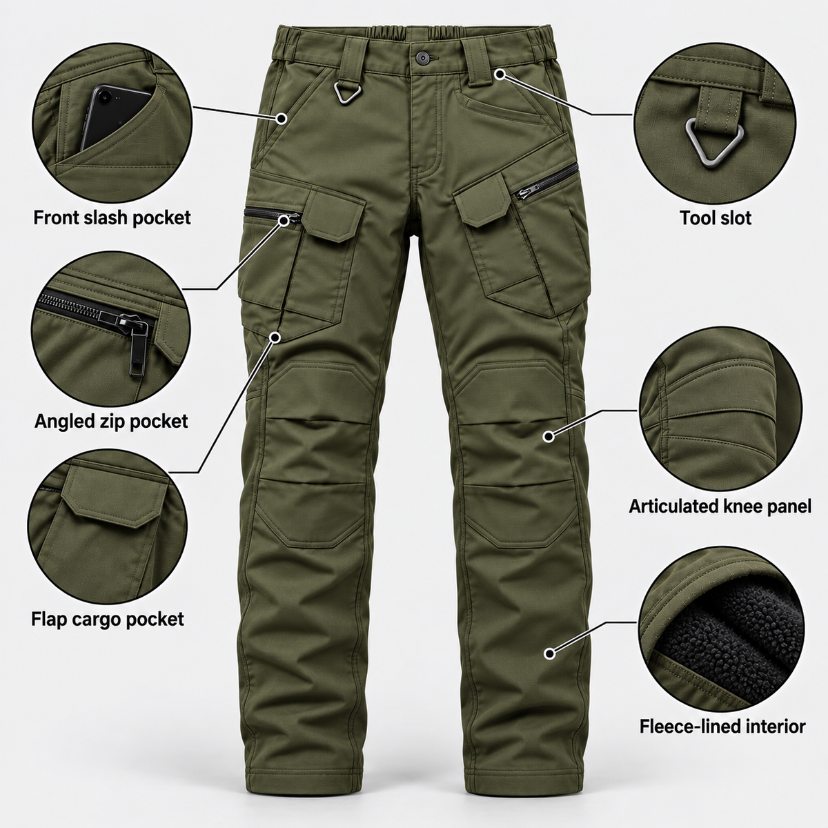🔥 Men's Fleece-Lined Cargo Work Pants | Windproof & Water-Repellent