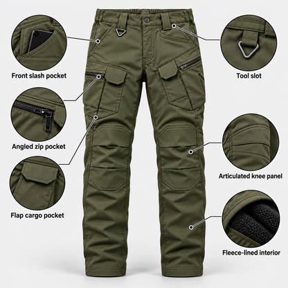 🔥 Men's Fleece-Lined Cargo Work Pants | Windproof & Water-Repellent