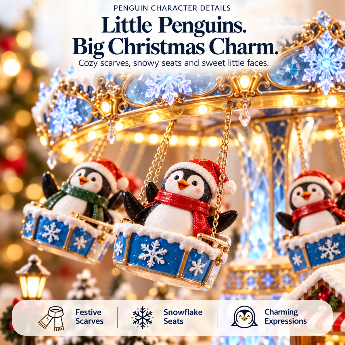 🐧 Lighted Penguin Swing Carousel – Winter Wonderland Christmas Tabletop Decor ✨