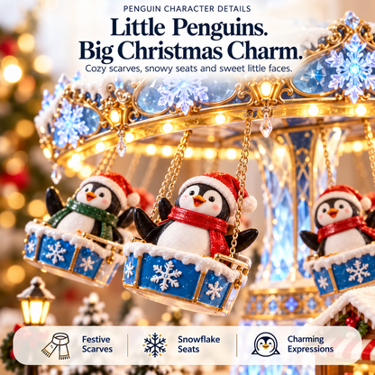 🐧 Lighted Penguin Swing Carousel – Winter Wonderland Christmas Tabletop Decor ✨