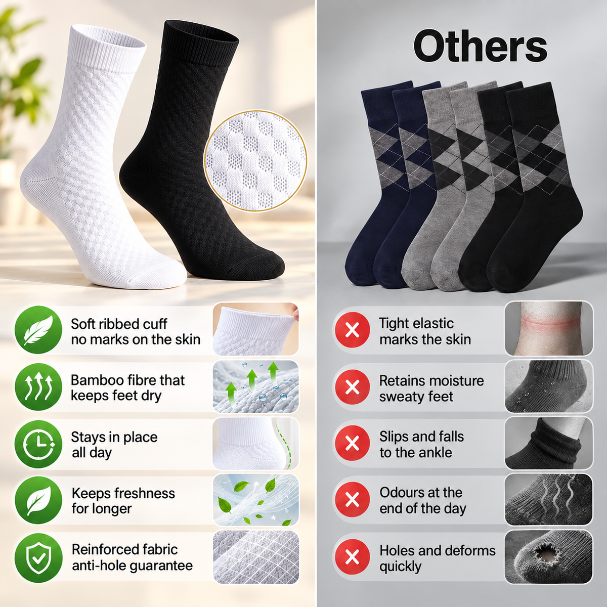 PREMIUM BAMBOO FIBRE MID-CALF SOCKS