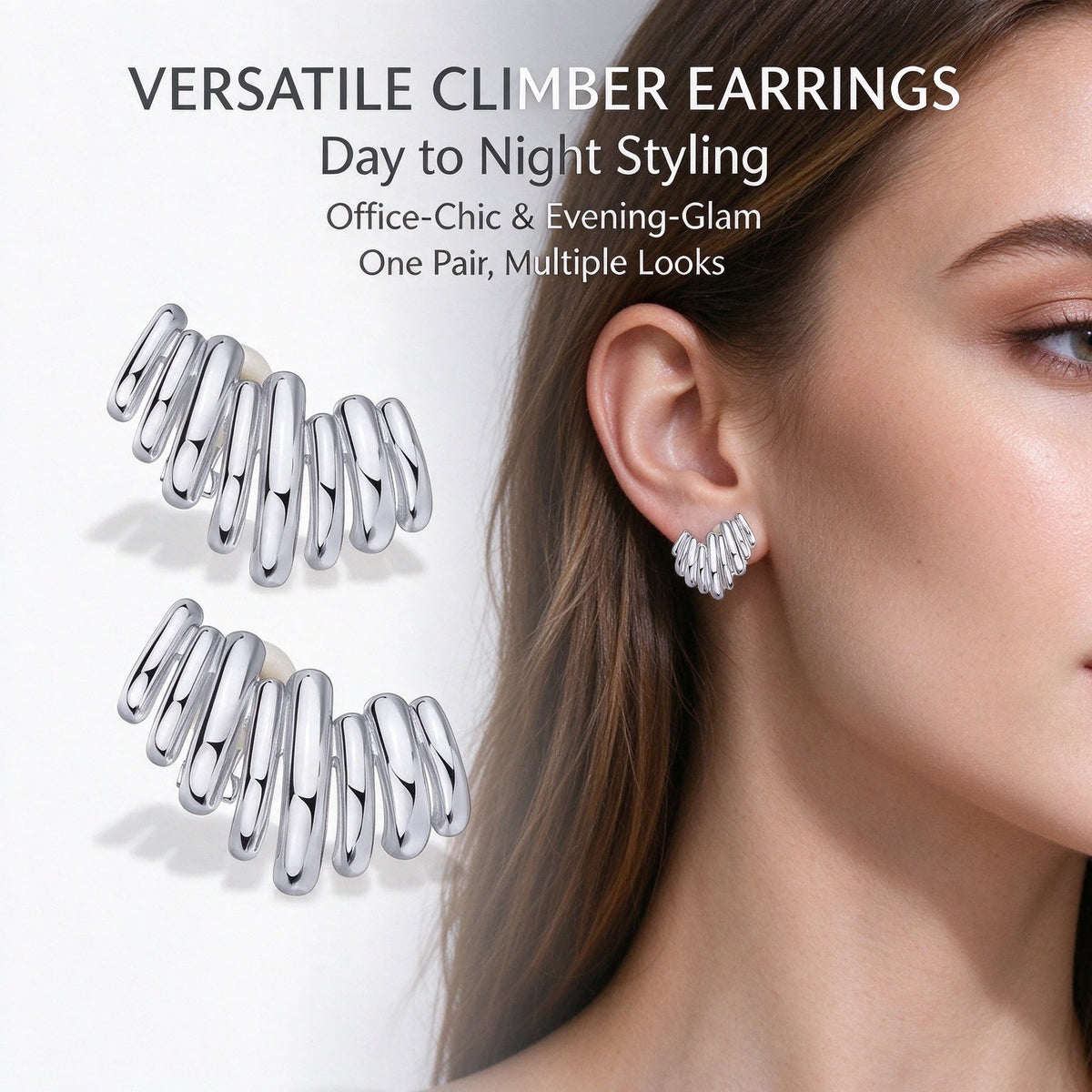 ✨  Gold-Plated Ear Climber Earrings – Elegant Ear Cuff Style