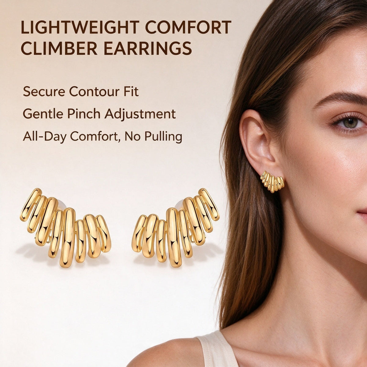 ✨  Gold-Plated Ear Climber Earrings – Elegant Ear Cuff Style