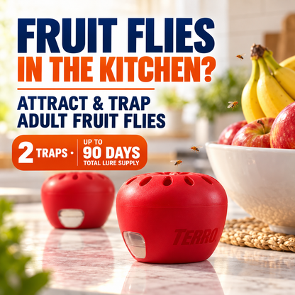 TERRO Fruit Fly Traps 2 Pack | Indoor Apple-Shaped Traps with 90-Day Lure Supply