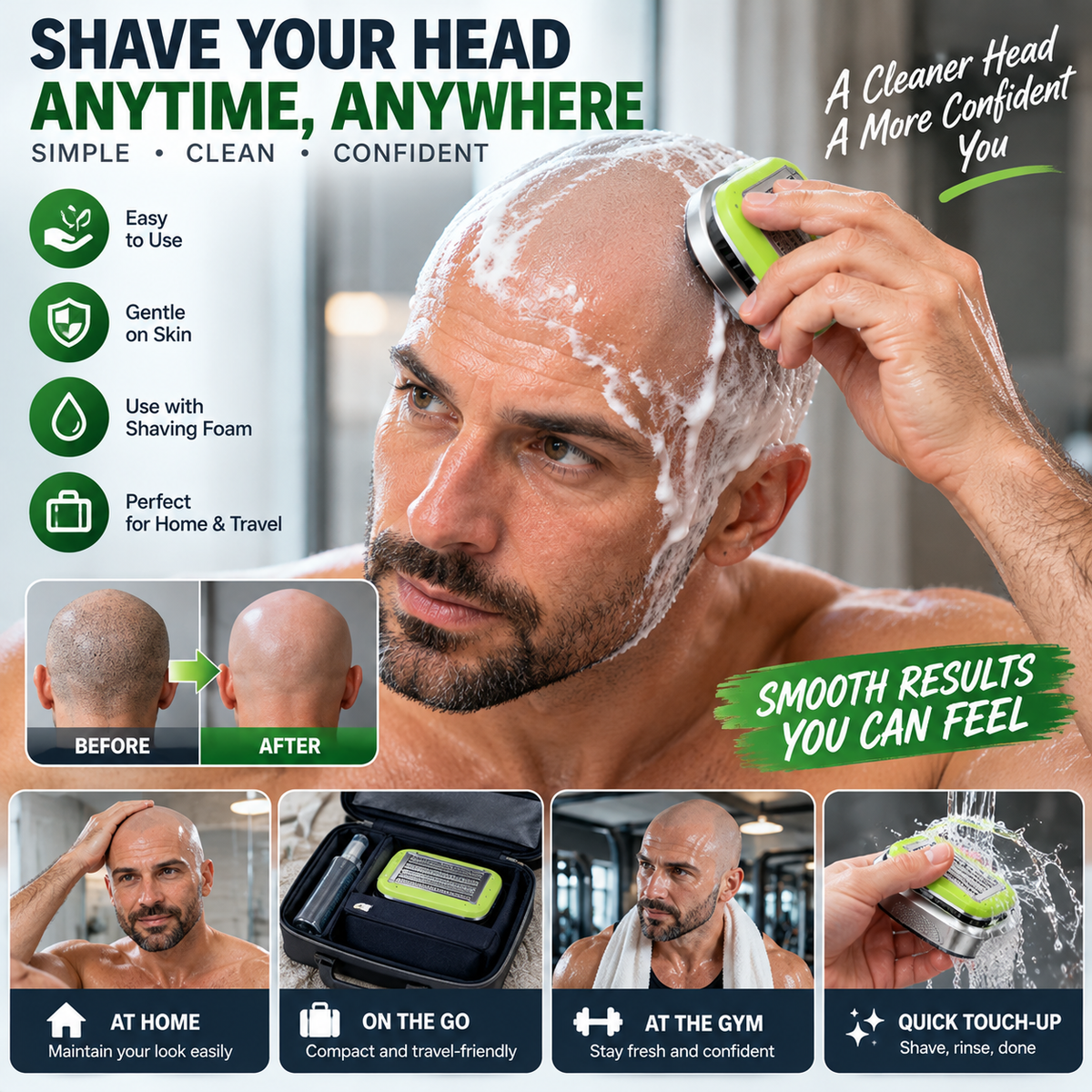 🪒 8-Blade Bald Head Shaver – Smooth Head Shaving Made Easy