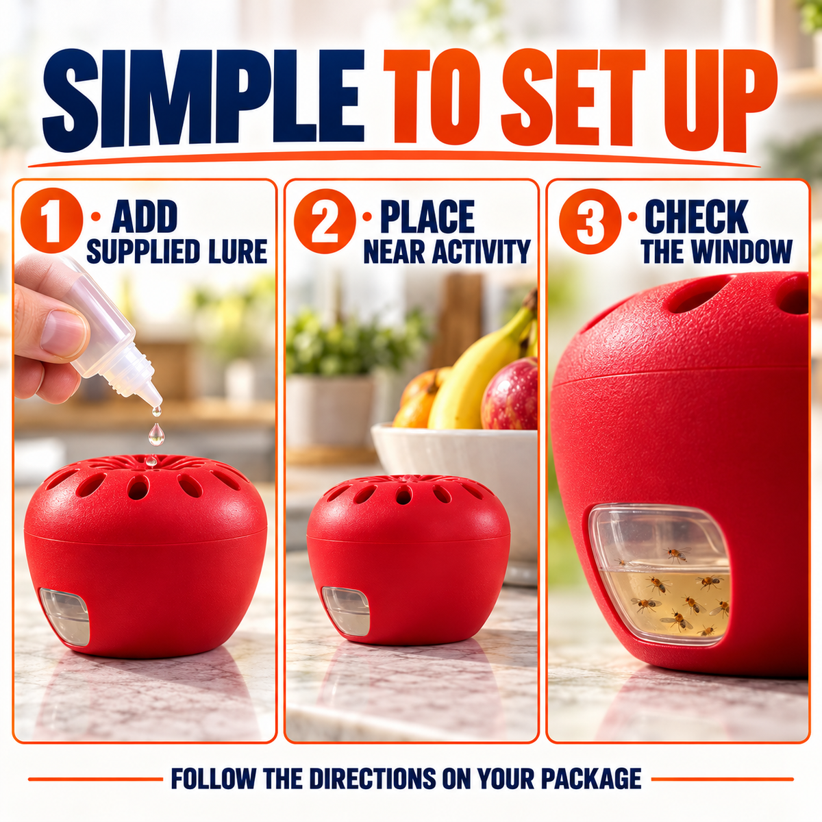 TERRO Fruit Fly Traps 2 Pack | Indoor Apple-Shaped Traps with 90-Day Lure Supply