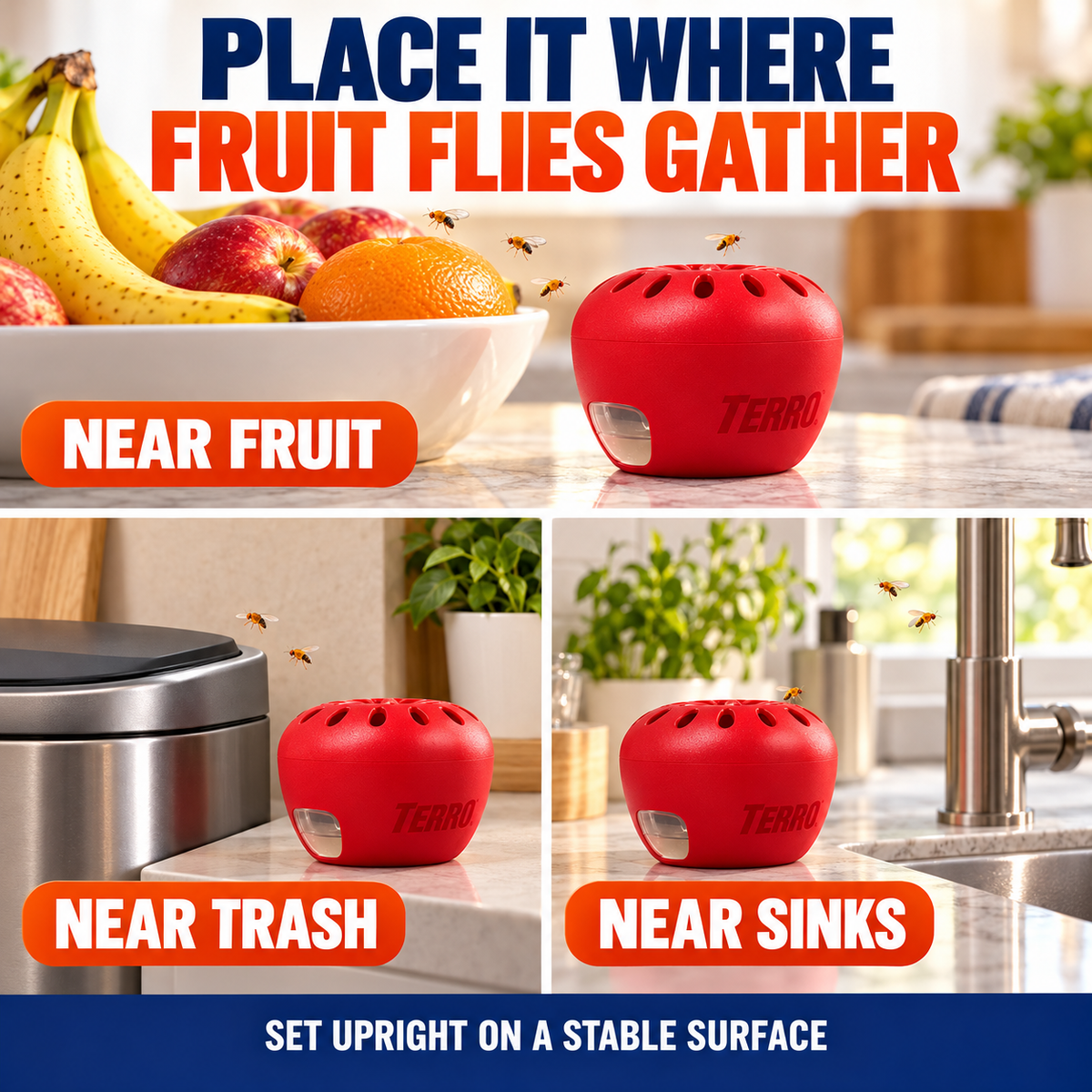 TERRO Fruit Fly Traps 2 Pack | Indoor Apple-Shaped Traps with 90-Day Lure Supply