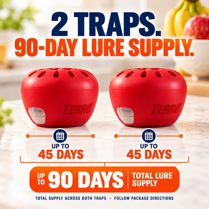 TERRO Fruit Fly Traps 2 Pack | Indoor Apple-Shaped Traps with 90-Day Lure Supply
