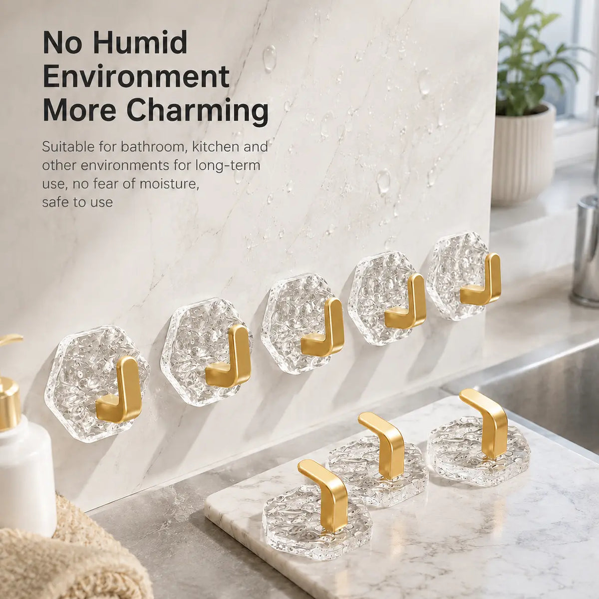 10/20-Pack Heavy-Duty Hexagonal Ripple Adhesive Hooks – Waterproof Wall Organizers for Kitchen & Bathroom
