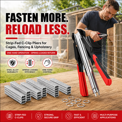 🔧⚡ Rapid-Feed C-Clip Fastening Pliers – One-Hand Auto-Feed Tool for Fences, Cages & Repairs