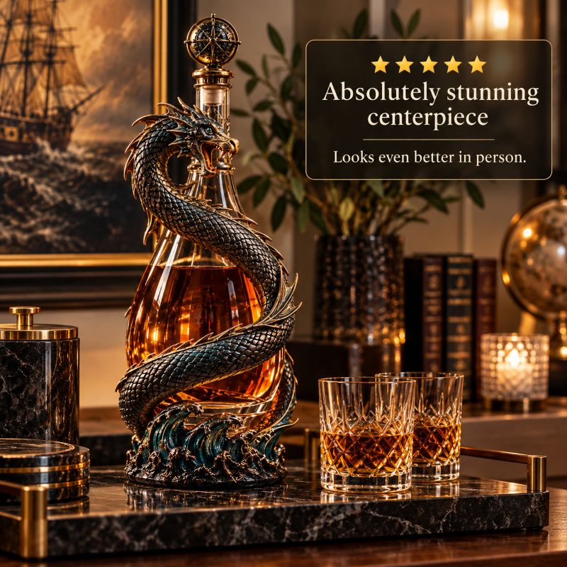 🎁Leviathan Coil Dragon Decanter™ — Hand-Finished Whiskey Decanter with Compass Stopper