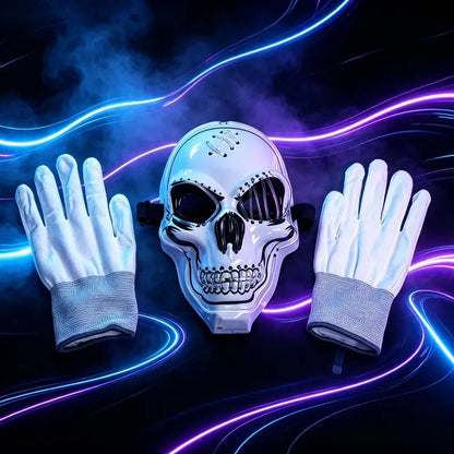 Halloween LED Scary Skeleton Hacker Mask - One Size Cosplay Horror Mask Party Clothing, Creepy Accessories, Multi-Color Glowing Lights