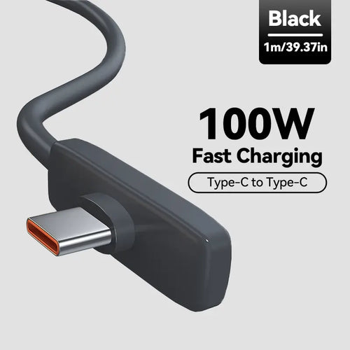 100W 90° Angle Elbow Bend Silicone USB-C Charger Cable