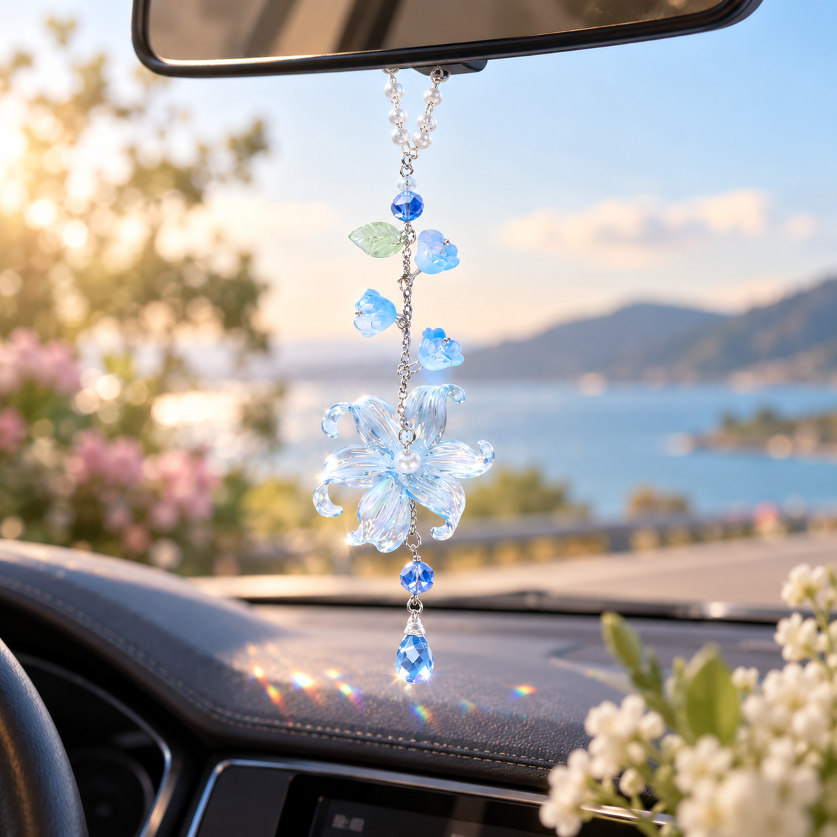 Aesthetic Acrylic Lily Car Rearview Mirror Pendant 🌸