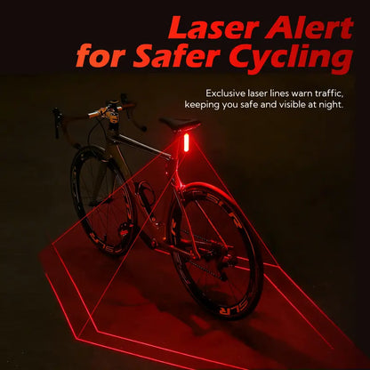 Unisex Smart Bike Tail Light - 3.15in, 5 LED, Laser Indicator