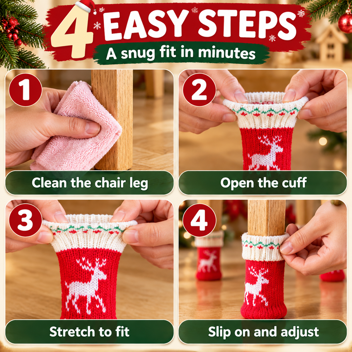 🎄 Christmas Chair Leg Socks – Festive Knitted Covers for Floor Protection