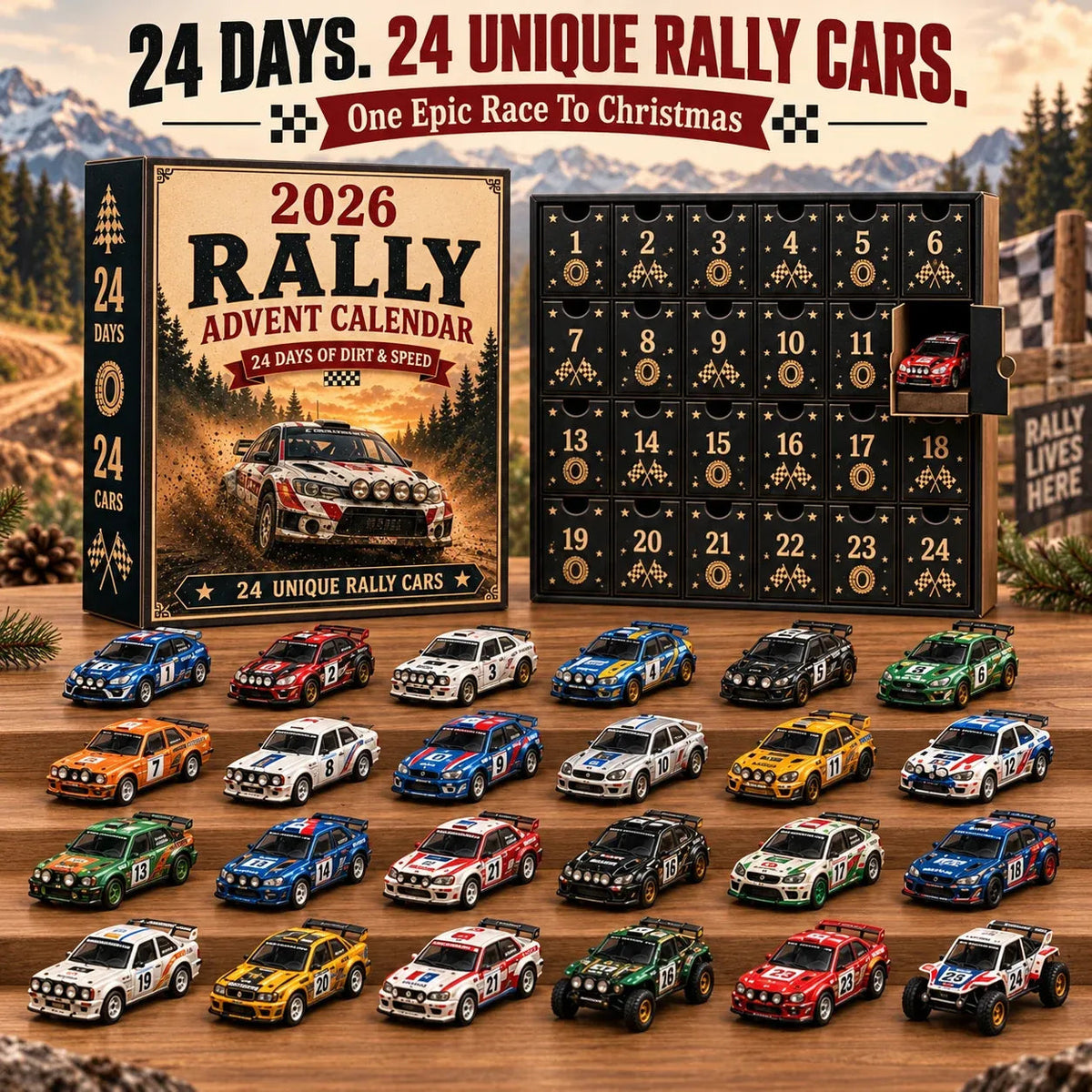 24-Day Rally Car Advent Calendar for Racing Fans – Countdown to Christmas🎄💨