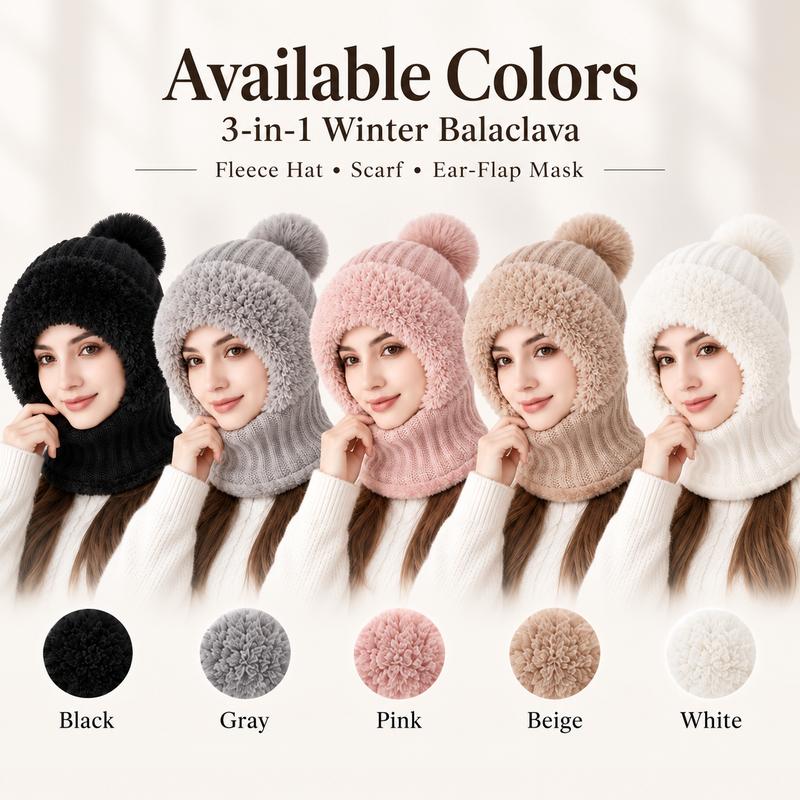 Girls' 3-in-1 Fleece Winter Balaclava – Warm Hat, Scarf & Face Cover