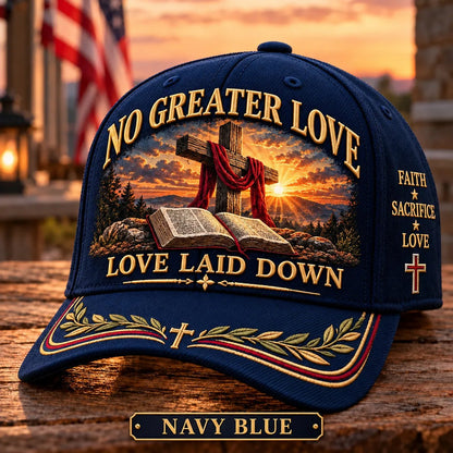 🧢 “No Greater Love” Christian Baseball Cap — Washed Cotton Twill & Adjustable Fit