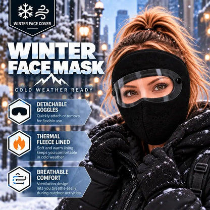 Winter Face Mask with Detachable Goggles, Windproof Thermal Fleece Lined Full Face Cover 🥽