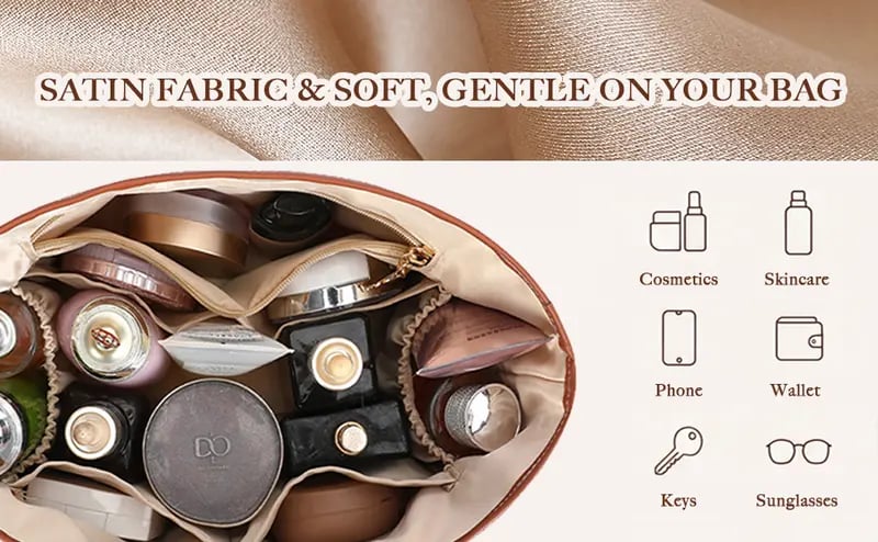 Silky Satin Tote Bag Insert Organizer with Handles