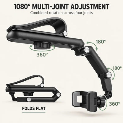 Foldable Car Phone Holder for Sun Visor, Adjustable Arm with 360° Phone Rotation, Spring Clip Mount for 4–6.5 Inch Smartphones, Black,toolupgrade
