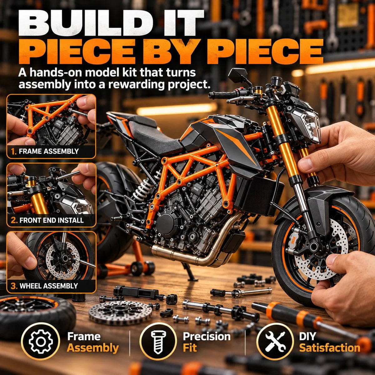 🏍️ 1:6 DIY Motorcycle Model Kit 🔧 Fuel-Powered Engine Build