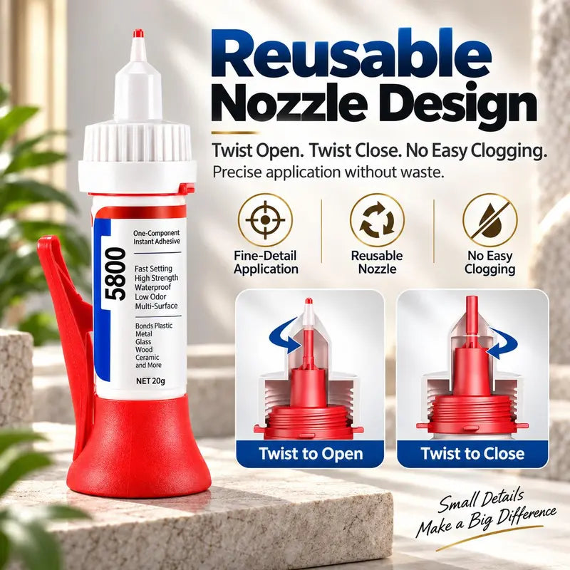 5800 Precision Repair Glue, Fast-Setting Multi-Surface Adhesive for Plastic, Metal, Glass, Wood, Ceramic and DIY Repairs