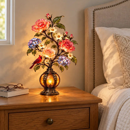 💥🏆🌹✨ Eternal Bloom – Vintage Rose & Cardinal Table Lamp