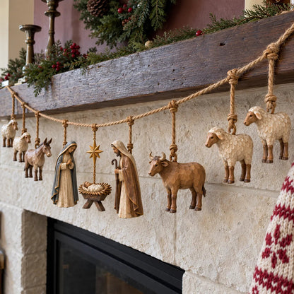 🎄 Handcrafted Wooden Nativity Garland – Rustic Christmas Decor