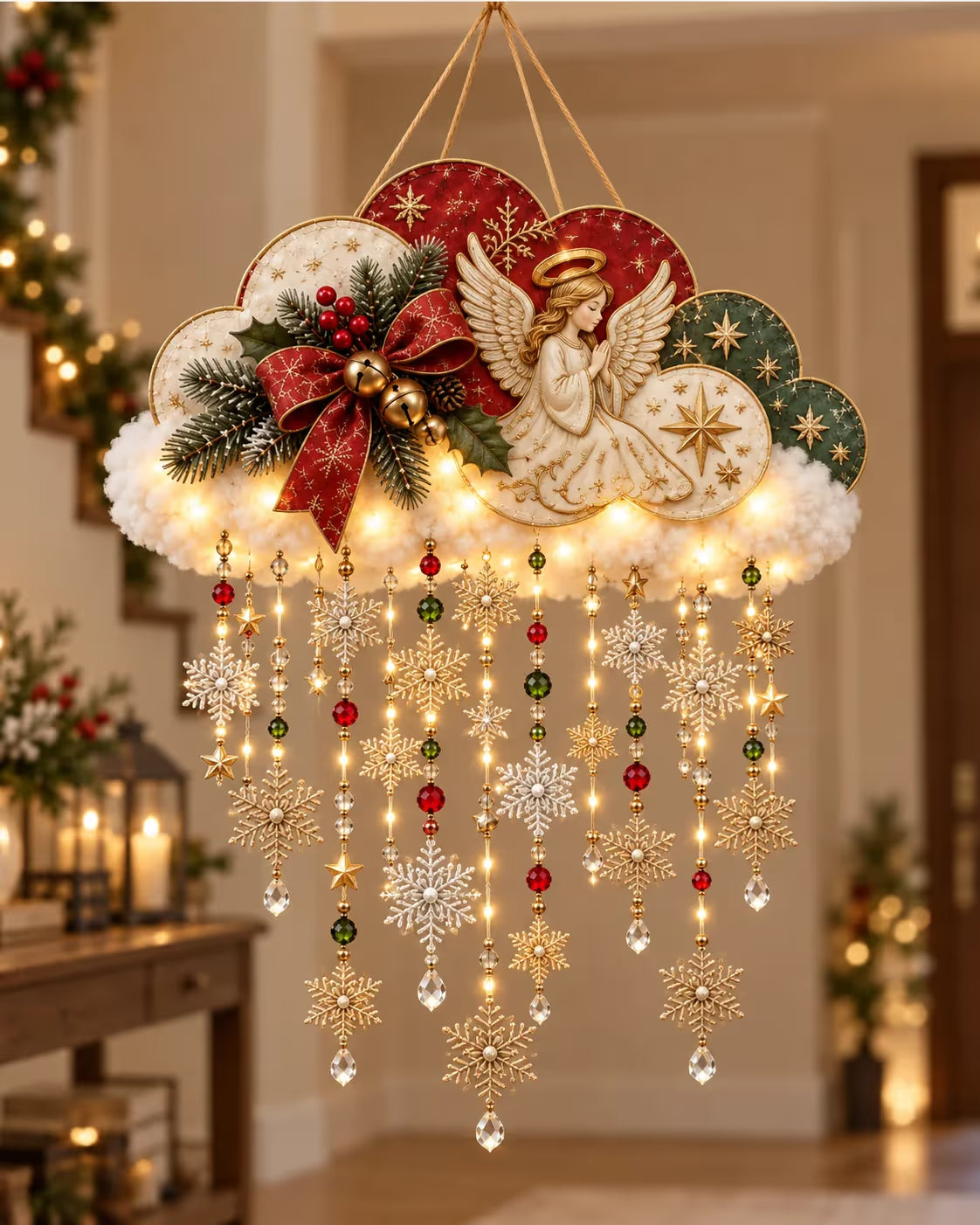 🪽✨ Angelic Christmas Snowfall Cloud – Lighted Hanging Holiday Decor☁️