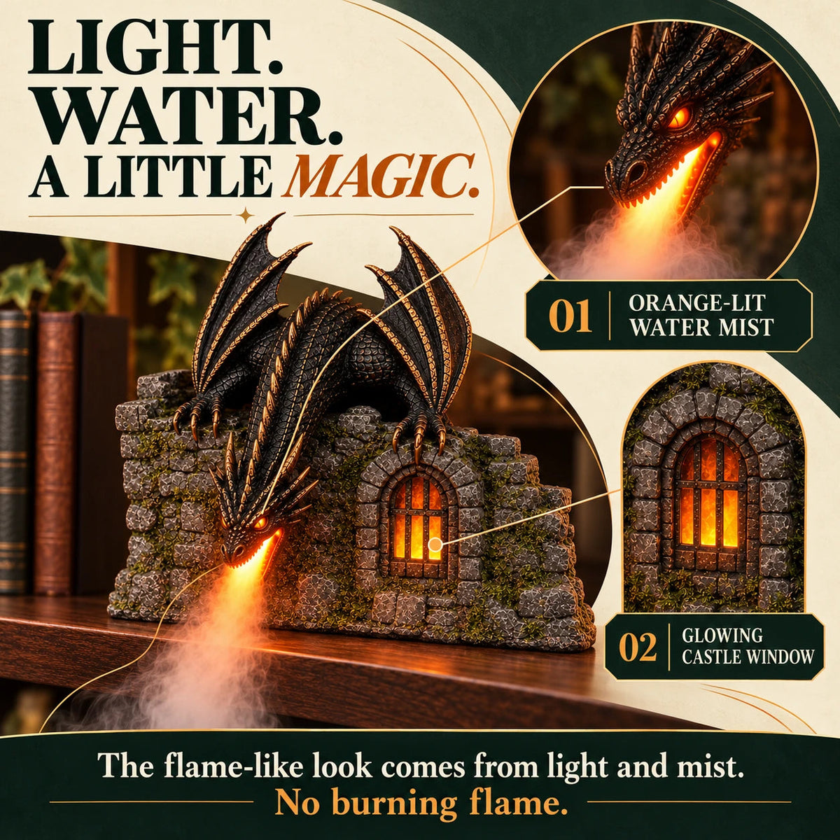 🔥Last Day 49% OFF🔥🐉 Dragon Mist Diffuser – Glowing Castle Bookshelf Decor
