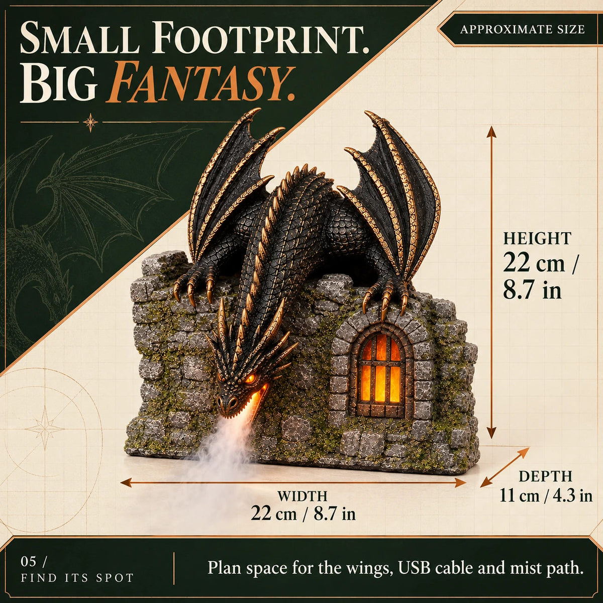 🔥Last Day 49% OFF🔥🐉 Dragon Mist Diffuser – Glowing Castle Bookshelf Decor