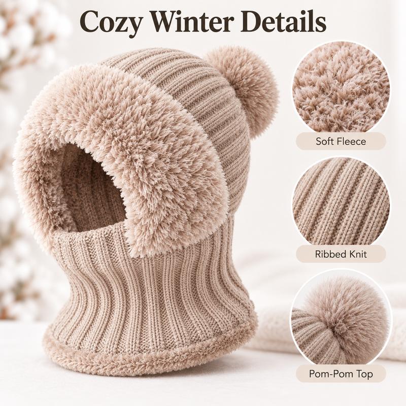 Girls' 3-in-1 Fleece Winter Balaclava – Warm Hat, Scarf & Face Cover