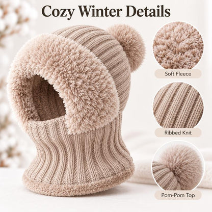 Girls' 3-in-1 Fleece Winter Balaclava – Warm Hat, Scarf & Face Cover