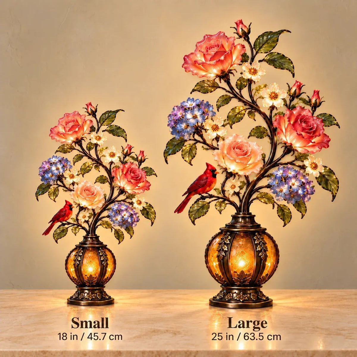 💥🏆🌹✨ Eternal Bloom – Vintage Rose & Cardinal Table Lamp